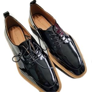 Zara Trafaluc Womens Black Patent Leather Platform Oxford Shoes